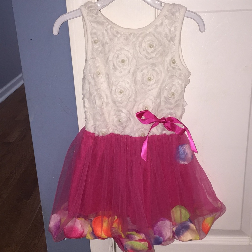 Pink tulle dress with rose petals